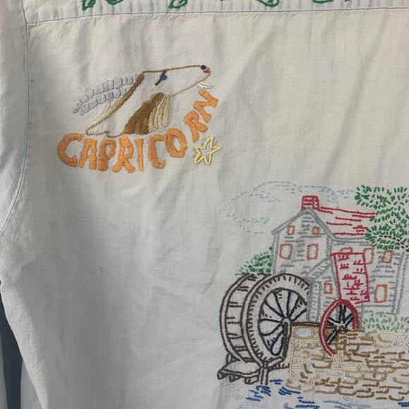 Vtg 1970s TG&Y Embroidered Chambray Shirt Womens Medium Blue Collared Hippie - Picture 3 of 13